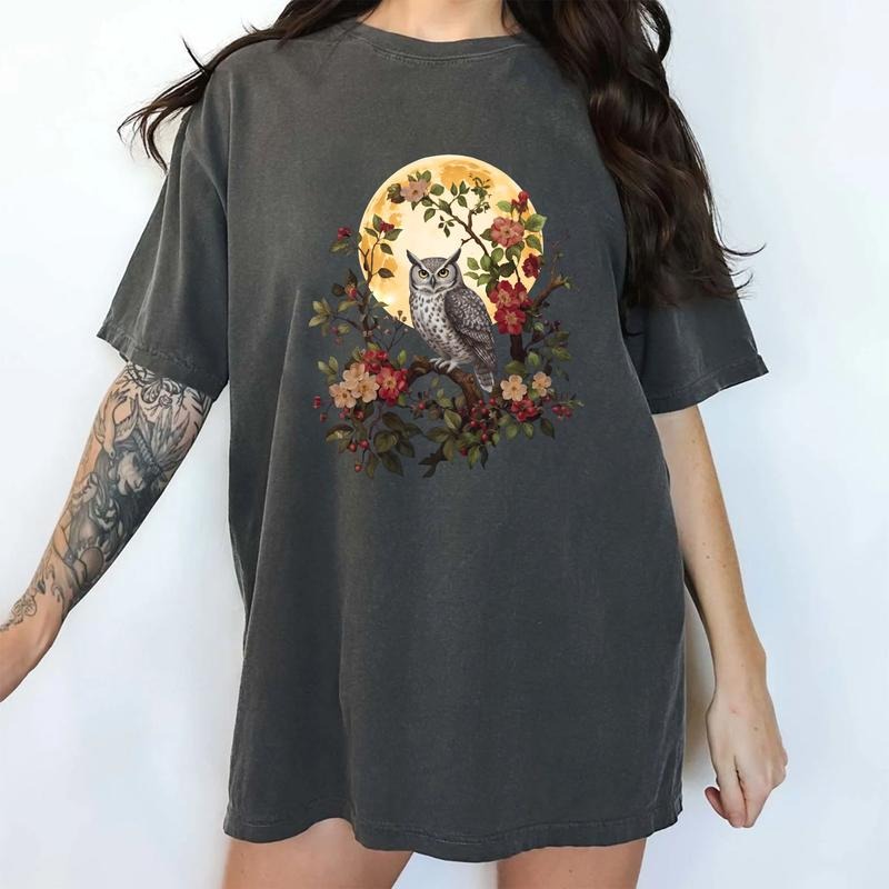 MAPTEES Dark Cottagecore Owl Comfort Colors Shirt, Night Owl Cottagecore Aesthetic Graphic Tee, Cottagecore Aesthetic...