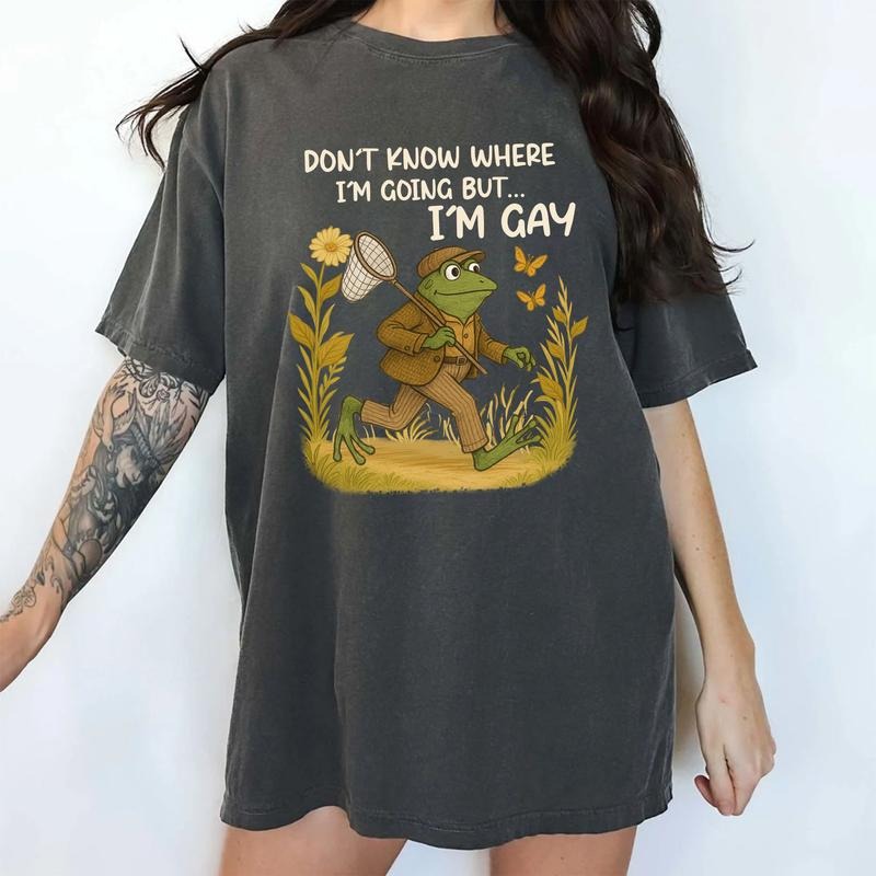 MAPTEES Dont't Know Where I'm Going But I'm Gay Comfort Colors Shirt, Vintage Gay Frog T-shirt, Funny LGBTQ Graphic Tee,...