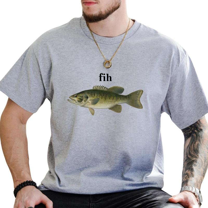 MAPTEES Fih Funny Misspelled Fish Graphic Tee, Funny Meme T-shirt For Men, Funny Gag Shirt, Fishing Lover Men Tee, Gift...