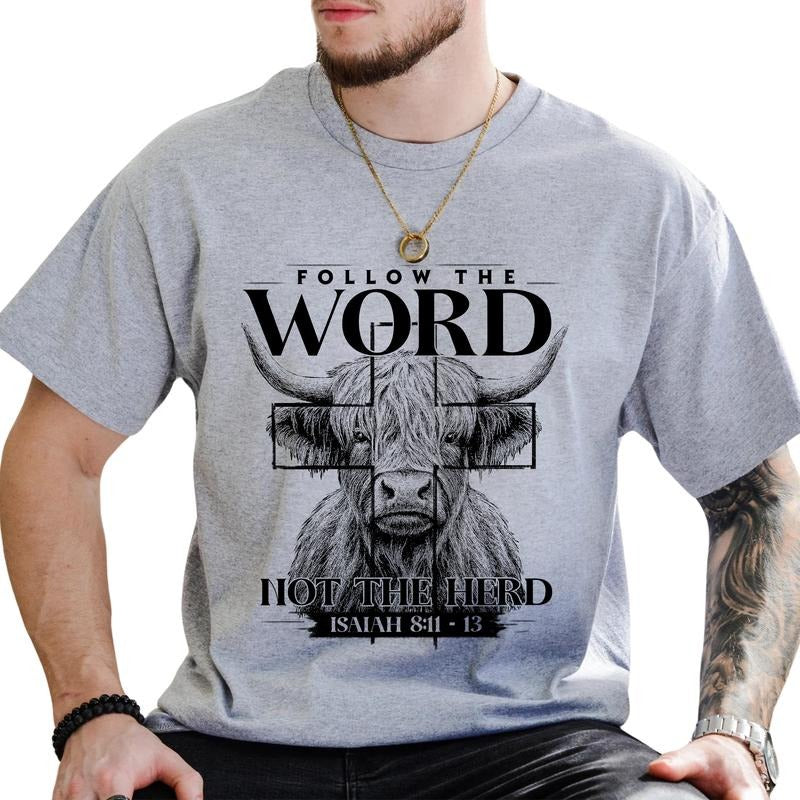 MAPTEES Follow The Word Not The Herd Graphic Tee, Christian Western T-shirt For Men, Religious Shirt, Bible Verse Men...