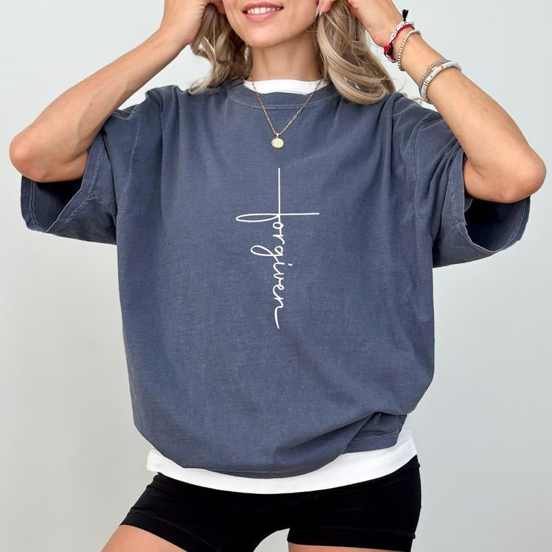 MAPTEES Forgiven Comfort Colors Shirt, Christian Christmas Graphic Tee, Blessed Christmas T-shirt, Cross Outfits, Faith...