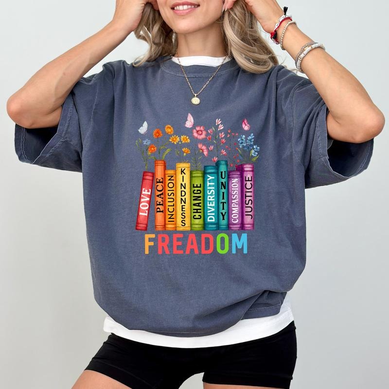 MAPTEES Freadom Comfort Colors Shirt, Book Flower Graphic Tee, Social Justice T-shirt, Equal Rights Outfits, Feminist...