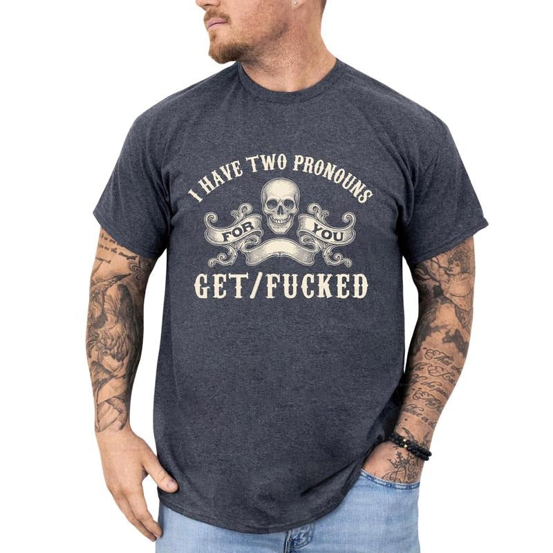 MAPTEES Funny Pronouns Graphic Tee, Vintage Dark Humor T-shirt For Men, Sarcastic Grunge Skull Shirt, Retro Adult Humor...