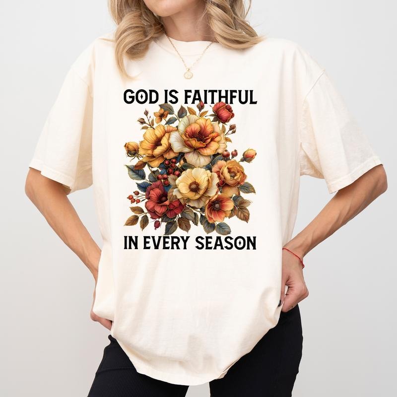 MAPTEES God Is Faithful In Every Season Comfort Colors Shirt, Christian Inspirational Quote Graphic Tee, Bible Verse...