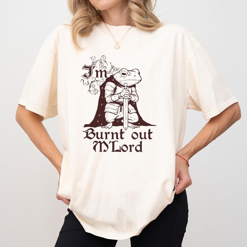 MAPTEES Gothic I'm Burnt Out M'Lord Comfort Colors Shirt, Knight Frog Graphic Tee, Frog With Sword T-shirt, Fantasy...