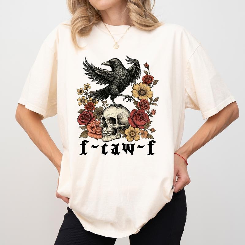 MAPTEES Gothic Raven F-Caw-F Comfort Colors Shirt, Dark Humor Raven Graphic Tee, Crow Skull Aesthetic T-shirt, Sarcastic...