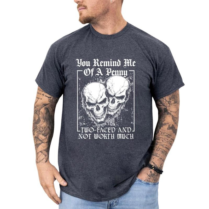 MAPTEES Gothic You Remind Me Of A Penny Two-Faced And Not Worth Much Graphic Tee, Funny Sarcastic Skull T-shirt For Men,...