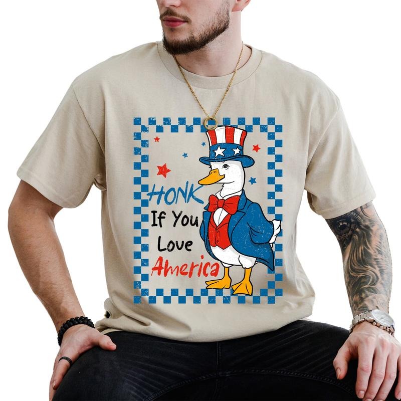 MAPTEES Honk If You Love America Graphic Tee, Funny Goose Patriotic T-shirt For Men, 4th Of July Shirt, Funny Goose Men...