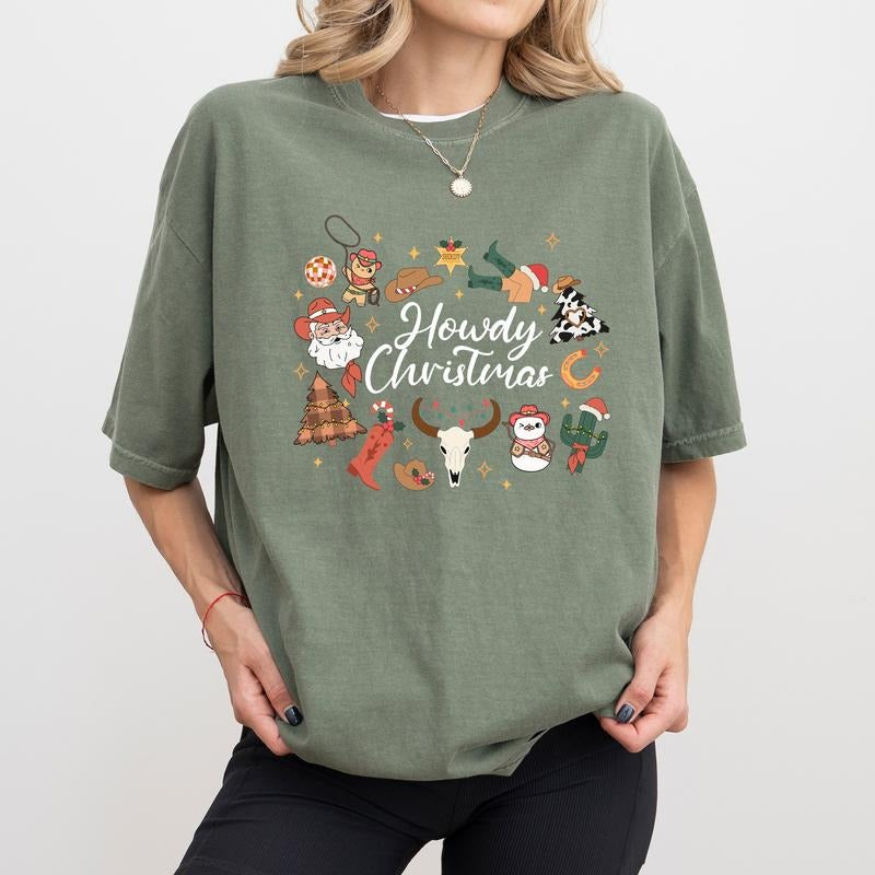 MAPTEES Howdy Christmas Comfort Colors Shirt, Western Christmas Graphic Tee, Coquette Xmas Bow T-shirt, Cute Country...
