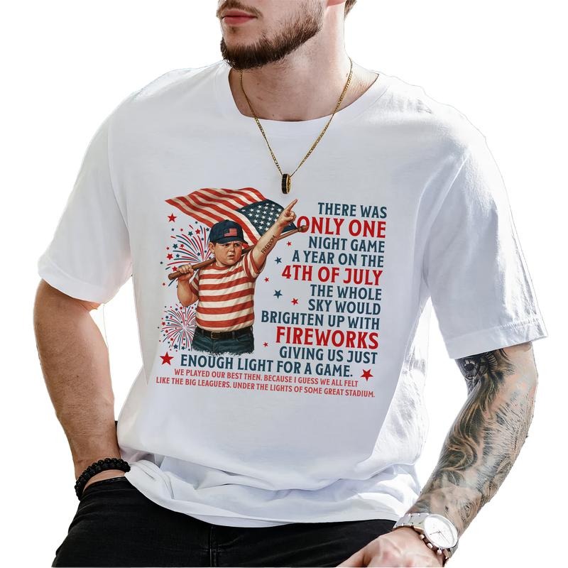 MAPTEES Independence Day Baseball Graphic Tee, 4th Of July Movie Lovers T-shirt For Men, Only One Night Game A Year On...