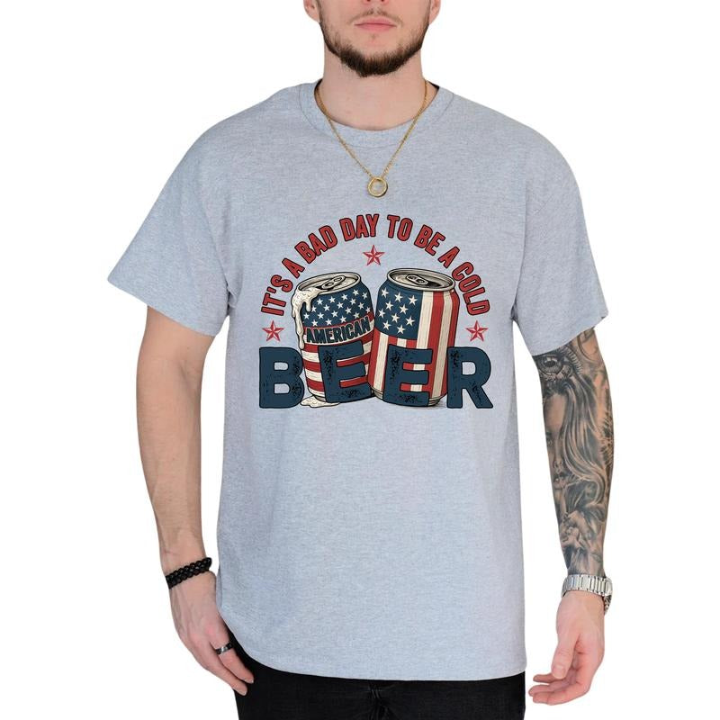 MAPTEES It's A Bad Day To Be A Cold Beer Graphic Tee, Funny 4th of July T-shirt For Men, American Flag Shirt, Patriotic...