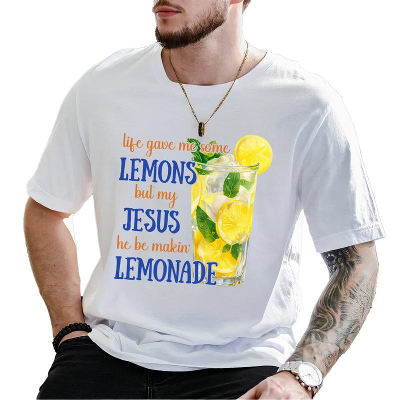 MAPTEES Jesus He Be Makin' Lemonade Graphic Tee, Life Gave Me Some Lemons T-shirt For Men, Faith Based Christian Shirt,...