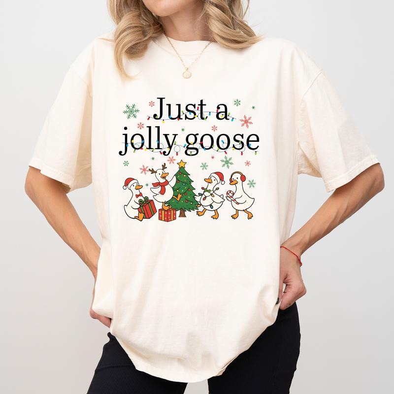 MAPTEES Just A Jolly Goose Comfort Colors Shirt, Merry Goosemas Graphic Tee, Funny Christmas Goose T-shirt, Holiday Honk...