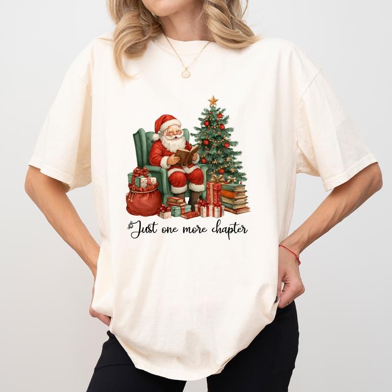 MAPTEES Just One More Chapter Comfort Colors Shirt, Vintage Bookish Christmas Graphic Tee, Funny Santa Booktok T-shirt,...
