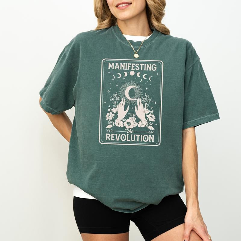 MAPTEES Manifesting The Revolution Comfort Colors Shirt, Spiritual Feminist Graphic Tee, Mystical Boho T-shirt, Feminine...