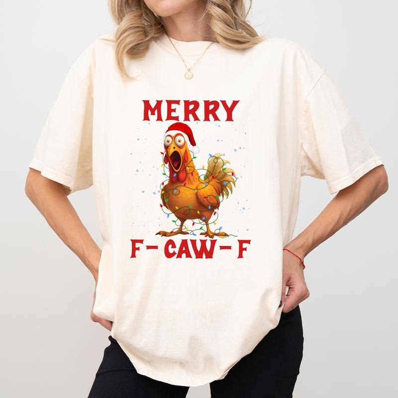 MAPTEES Merry F-Caw-F Comfort Colors Shirt, Funny Sarcastic Christmas Graphic Tee, Funny Chicken Holiday T-shirt,...