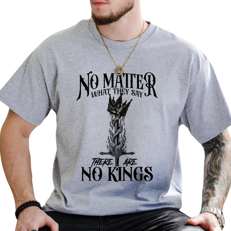 MAPTEES No Matter What They Say There Are No Kings Graphic Tee, Retro No Kings T-shirt For Men, Vintage Burning Crown...