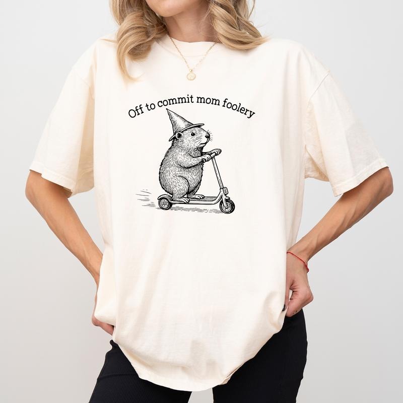 MAPTEES Off To Commit Mom Foolery Comfort Colors Shirt, Funny Weirdcore Graphic Tee, Sarcastic Mom T-shirt, Groundhog...