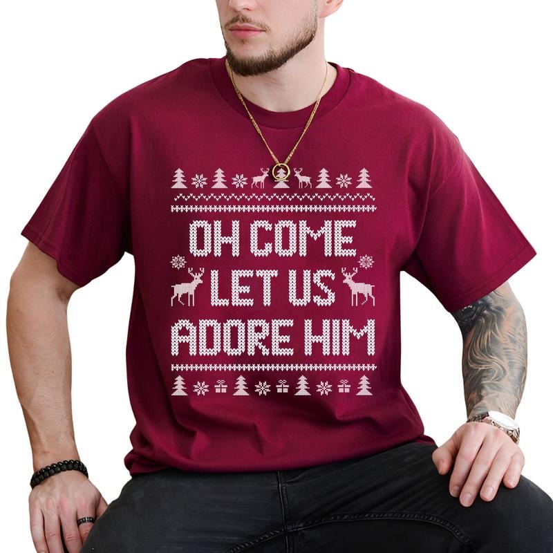 MAPTEES Oh Come Let Us Adore Him Graphic Tee, Jesus Is The Reason T-shirt For Men, Christian Shirt, Christmas Ugly...