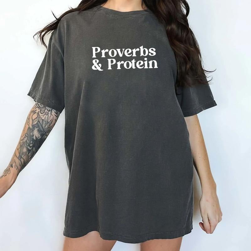 MAPTEES Proverbs & Protein Comfort Colors Shirt, Workout Graphic Tee, Fitness T-shirt, Motivational Christian Outfits,...