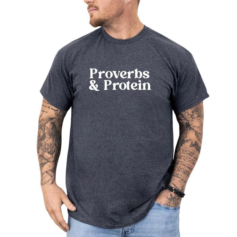 MAPTEES Proverbs & Protein Graphic Tee, Workout T-shirt For Men, Fitness Shirt, Motivational Christian Men Tee, Gym Men...