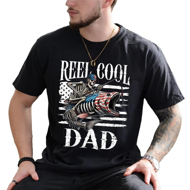 MAPTEES Reel Cool Dad Graphic Tee, Fishing Dad T-shirt For Men, Skeleton Fish Shirt, Love Fishing Men Tee, Father's Day...