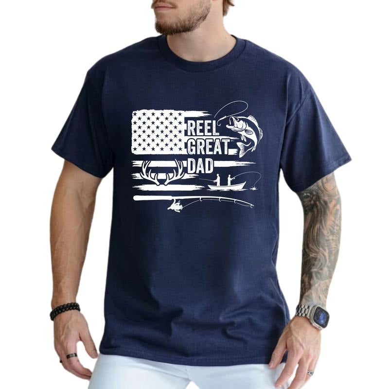 MAPTEES Reel Great Dad Graphic Tee, Hunting and Fishing Flag T-shirt For Men, Love Fishing Shirt, Father's Day Gift, Gift...