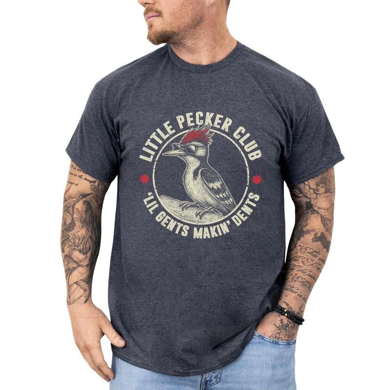 MAPTEES Retro Little Pecker Club Graphic Tee, Funny Sarcastic Woodpecker T-shirt For Men, Vintage Adult Humor Shirt, Dark...
