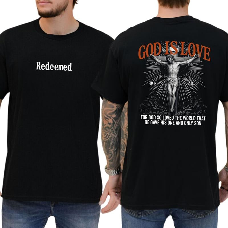 MAPTEES Retro Redeemed Faith Graphic Tee, God Is Love T-shirt For Men, Christian Shirt, Bible Verse Men Tee, Faith Based...