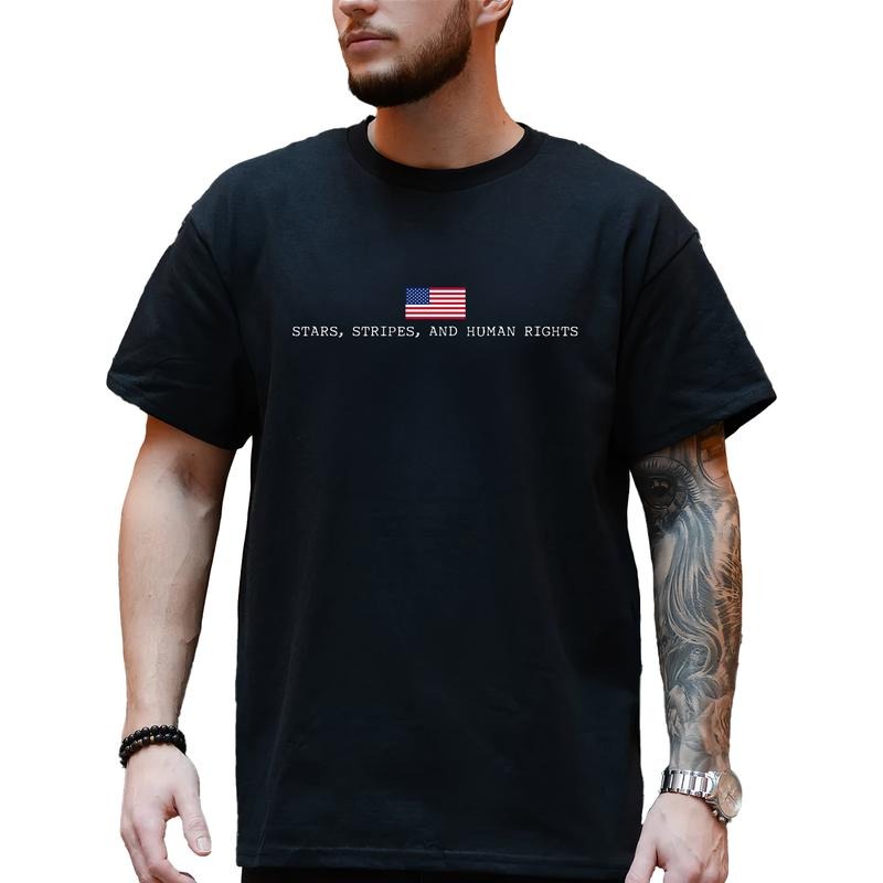 MAPTEES Stars Stripes And Human Rights Graphic Tee, Feminist Activist T-shirt For Men, American Flag Shirt, 4th of July...