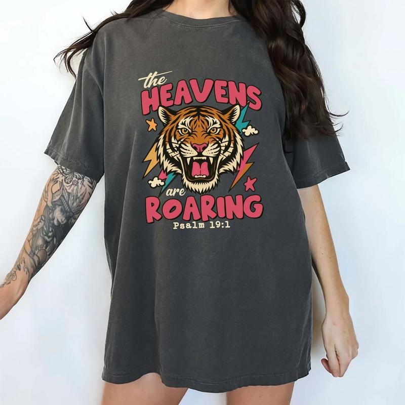 MAPTEES The Heavens Are Roaring Comfort Colors Shirt, Bible Verse Graphic Tee, Faith Sayings T-shirt, Retro Christian...