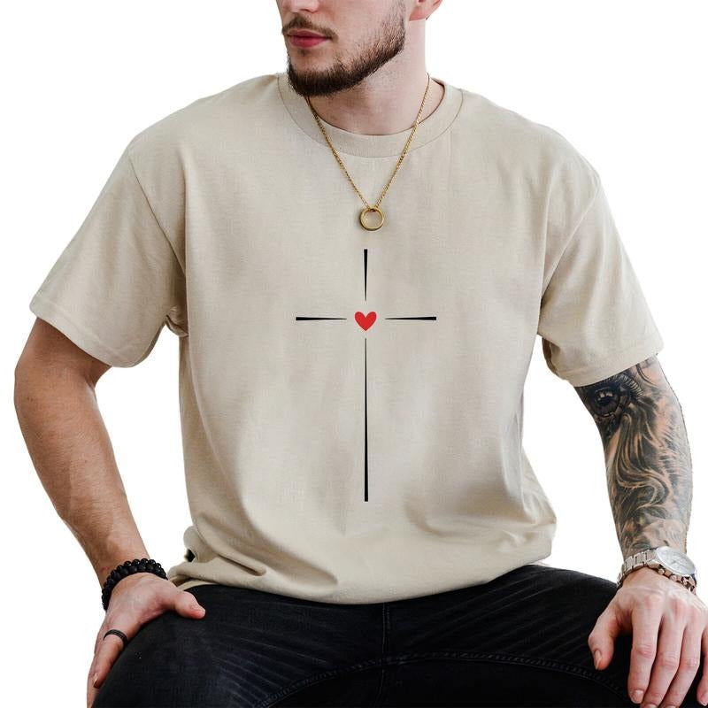 MAPTEES Vertical Cross Graphic Tee, Faith Based T-shirt For Men, Jesus Lovers Shirt, Christian Men Tee, Cross with Heart...