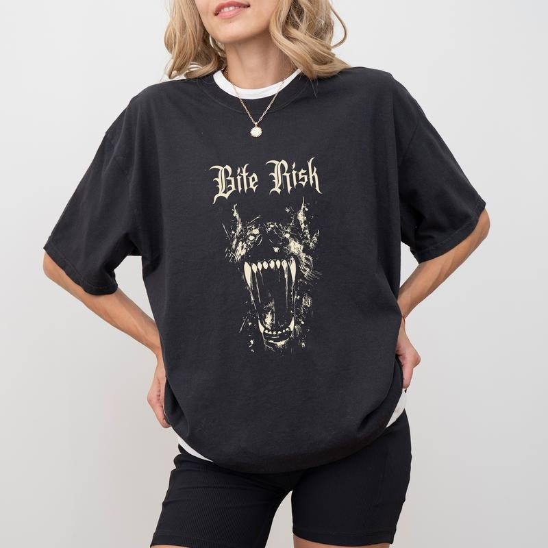 MAPTEES Vintage Bite Risk Comfort Colors Shirt, Edgy Barking Dog Graphic Tee, Weirdcore T-shirt, Retro Dog Barking...