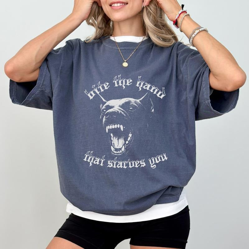 MAPTEES Vintage Bite The Hand That Starves You Comfort Colors Shirt, Funny Sarcastic Unisex Graphic Tee, Meme T-shirt,...