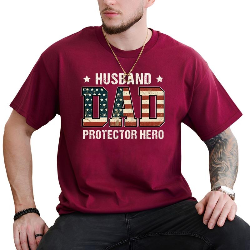 MAPTEES Vintage Husband Daddy Protector Hero Graphic Tee, Retro Patriot Dad T-shirt For Men, Proud Dad Men Tee, Father's...