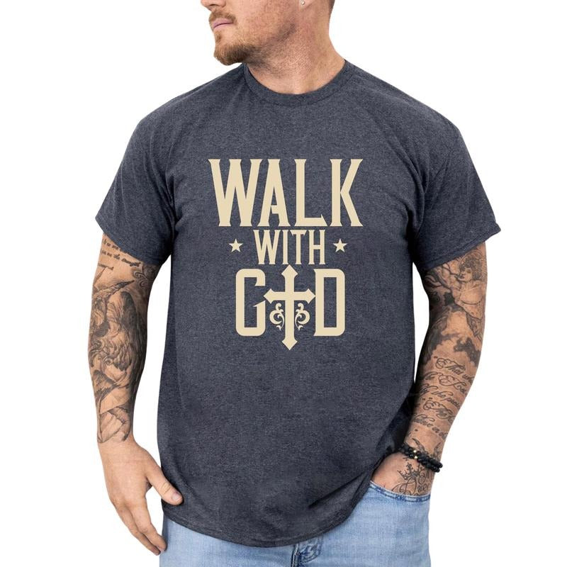 MAPTEES Walk With God Graphic Tee, Walk By Faith T-shirt For Men, Bible Shirt, Child Of God Men Tee, Christian Men...