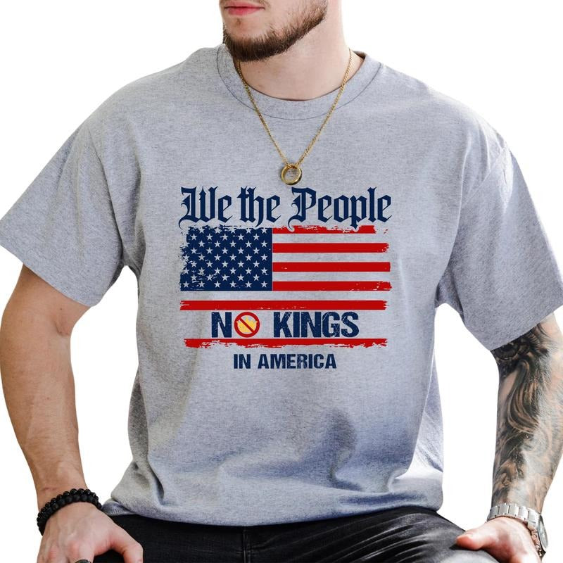 MAPTEES We The People No Kings In America Graphic Tee, American Flag T-shirt For Men, Protest Shirt, Resist Men Tee, Pro...