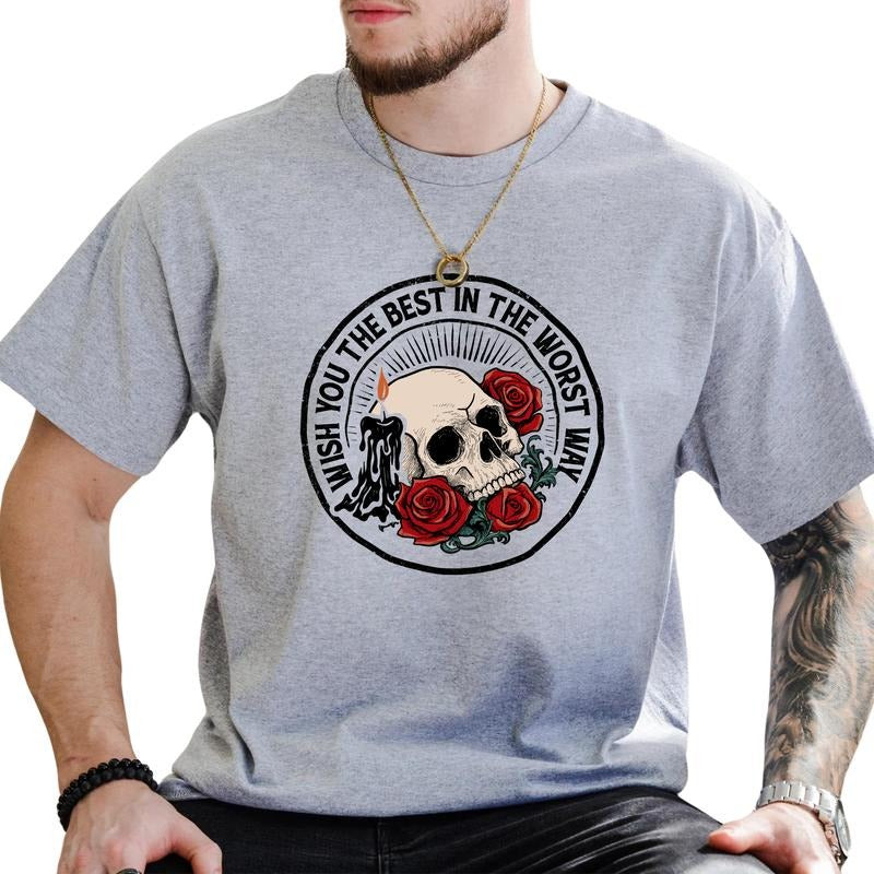 MAPTEES Wish You The Best In The Worst Way Graphic Tee, Dark Academia Style T-shirt For Men, Sarcastic Attitude Shirt,...