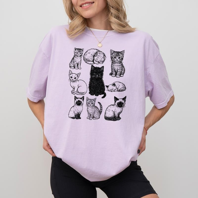 MAPTEES Y2k Kitten Comfort Colors Shirt, Cats 90s Vintage Tattoo Style Graphic Tee, Cat Lovers T-shirt, Cute Cat Outfits,...