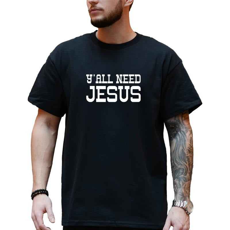 MAPTEES Yall Need Jesus Graphic Tee, Funny Christian T-shirt For Men, Religion Shirt, Faith Based Men Tee, Bible Humor...