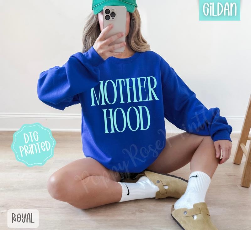 MOTHERHOOD Sweatshirt, Trendy Mama Crewneck, Mom Sweater T-Shirts, Hoodie | PodTeesHub.com