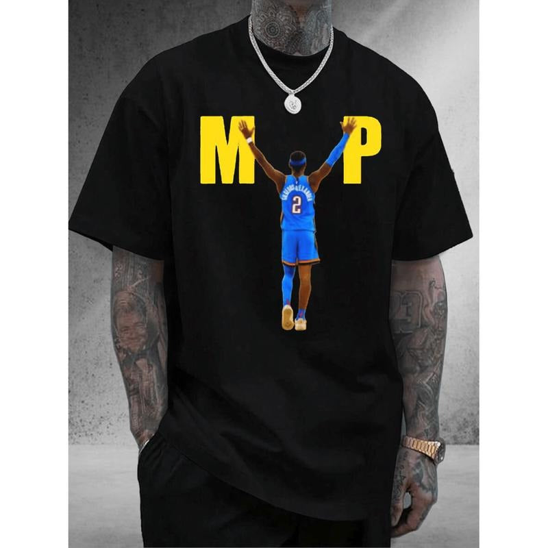 MVP Basketball Player Graphic T-Shirt 100 Cotton Unisex Streetwear Top With Geometric Print Short Sleeve Tee For Sports...
