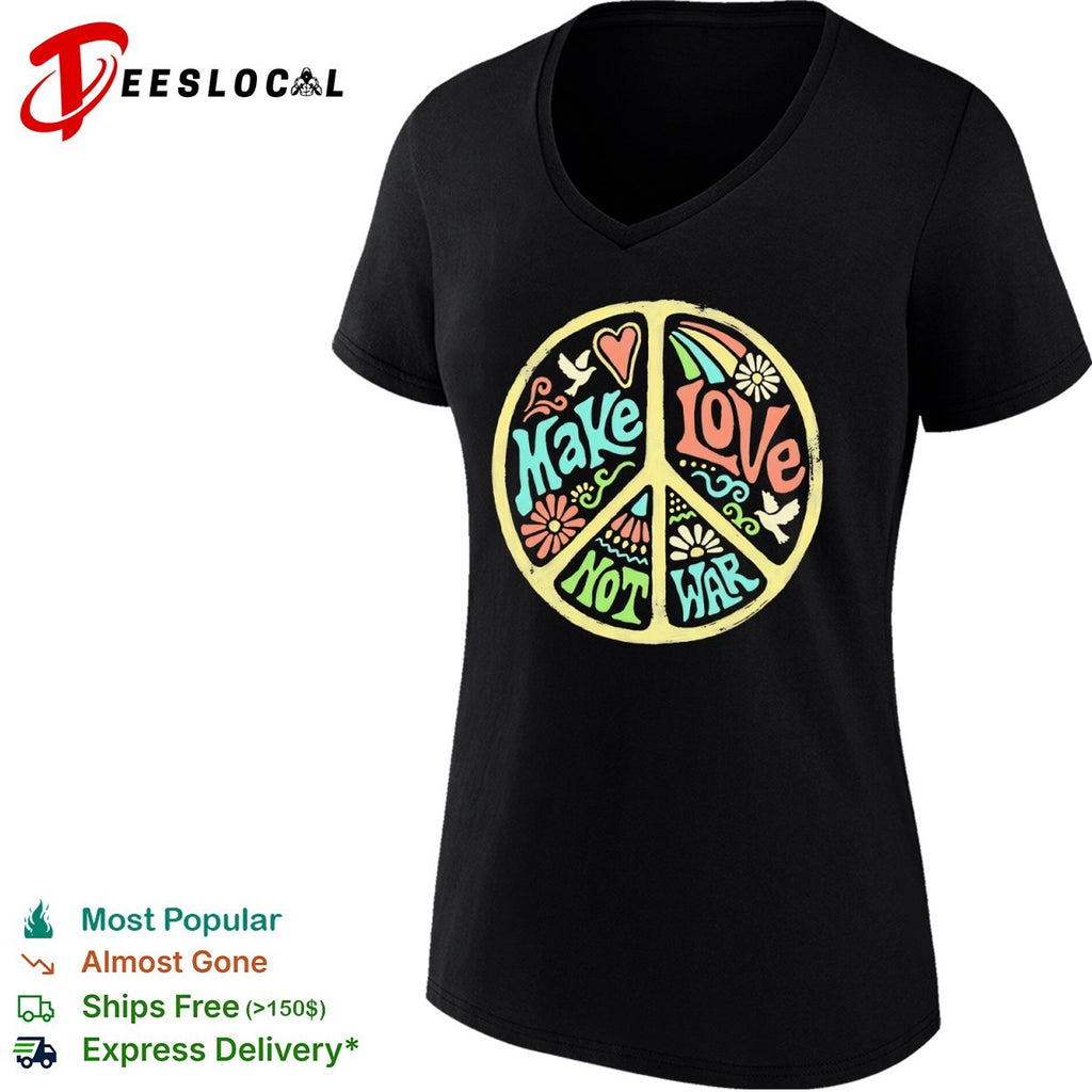 Make Love Not War Peace Sign Floral Rainbow Dove Retro Inspired shirt