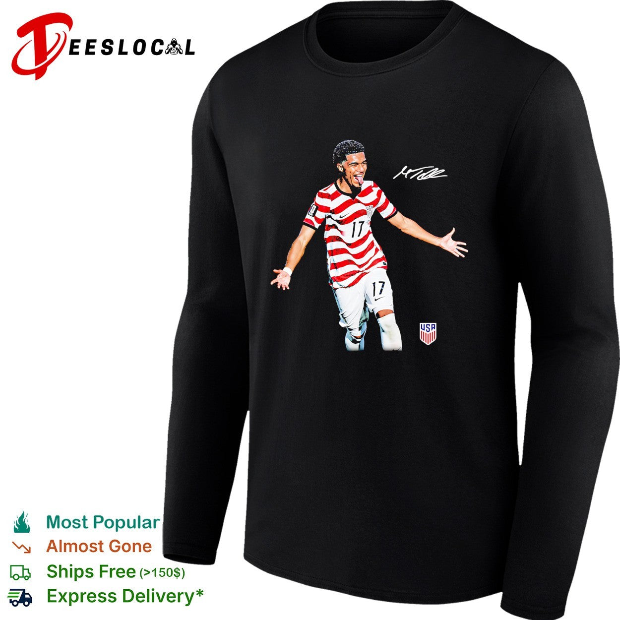 Malik Tillman US soccer number 17 running signature shirt
