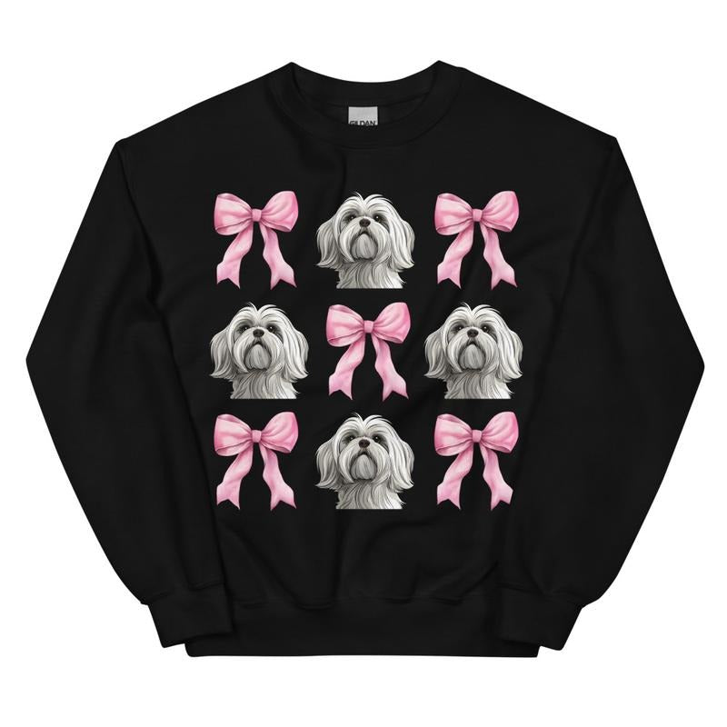 Maltese Bow Sweatshirt - Unisex Apparel Relaxed Fit Printed In The USA Clothing Womenswear Casual Comfort Cotton Top...