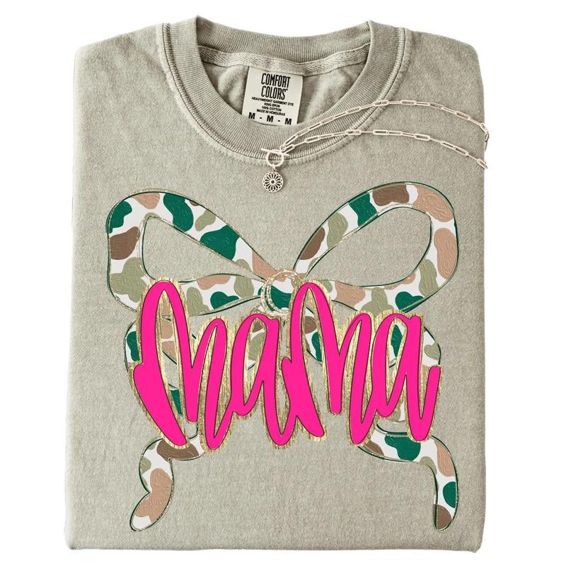 Mama Camo Bow Faux Glitter Graphic Tee Hoodie, Sweatshirt | PodTeesHub.com