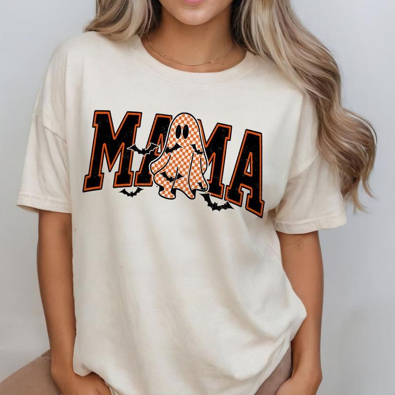 Mama Ghost Shirt, Halloween Mama Shirt, Checkered Ghost Halloween Tee, Shirt For Mama, Mom Tee, Spooky Mama T-shirt,...