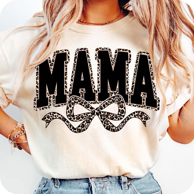 Mama Leopard Coquette Bow T-Shirt, Varsity Mama Shirt, Retro Mama T-Shirt, Mothers Day Shirt Hoodie, Sweatshirt