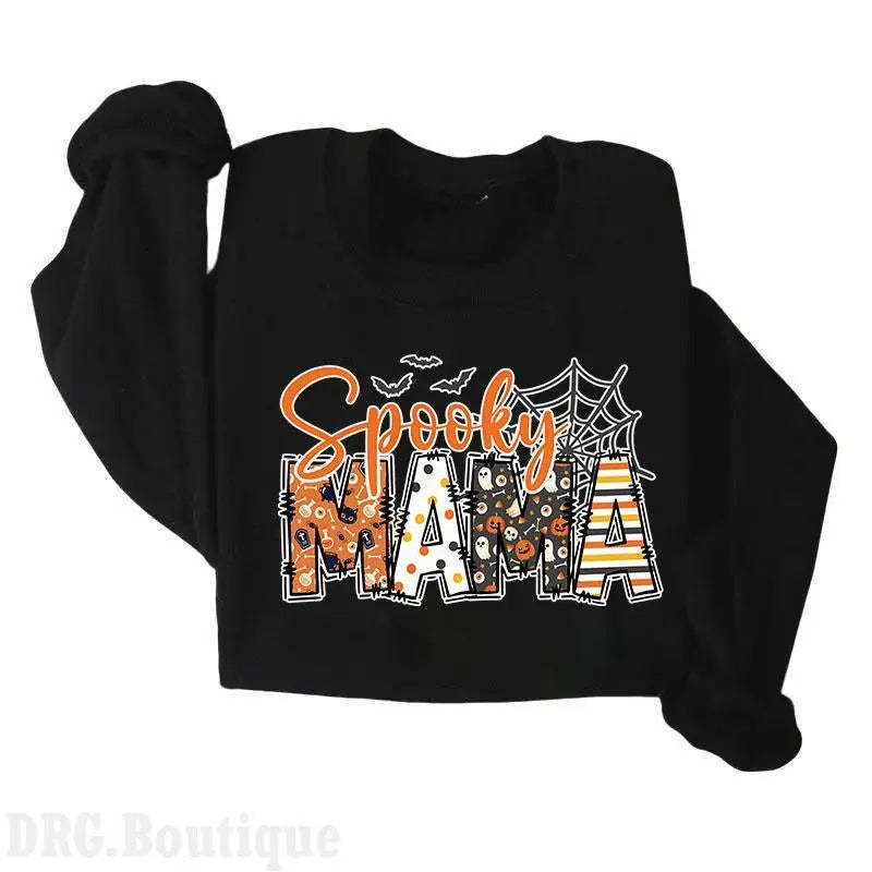 Mama Spooky Halloween Sweatshirt, Crewneck Fall Season Mommy Shirt, Spooky Vibes, Halloween 2024 Merch Women's Shirt,...