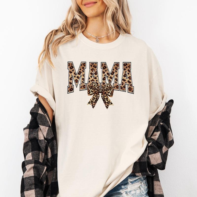 Mama, Leopard Print, Bow, Ribbon, Mother's Day Tshirt, Women's Comfort Colors Tee Hoodie, Sweatshirt | PodTeesHub.com
